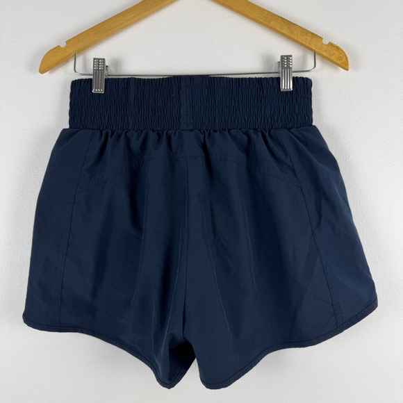 B Athletic Shorts Navy Blue Smocked Waist Zipper Pocket Women M Athleisure - Picture 2 of 9